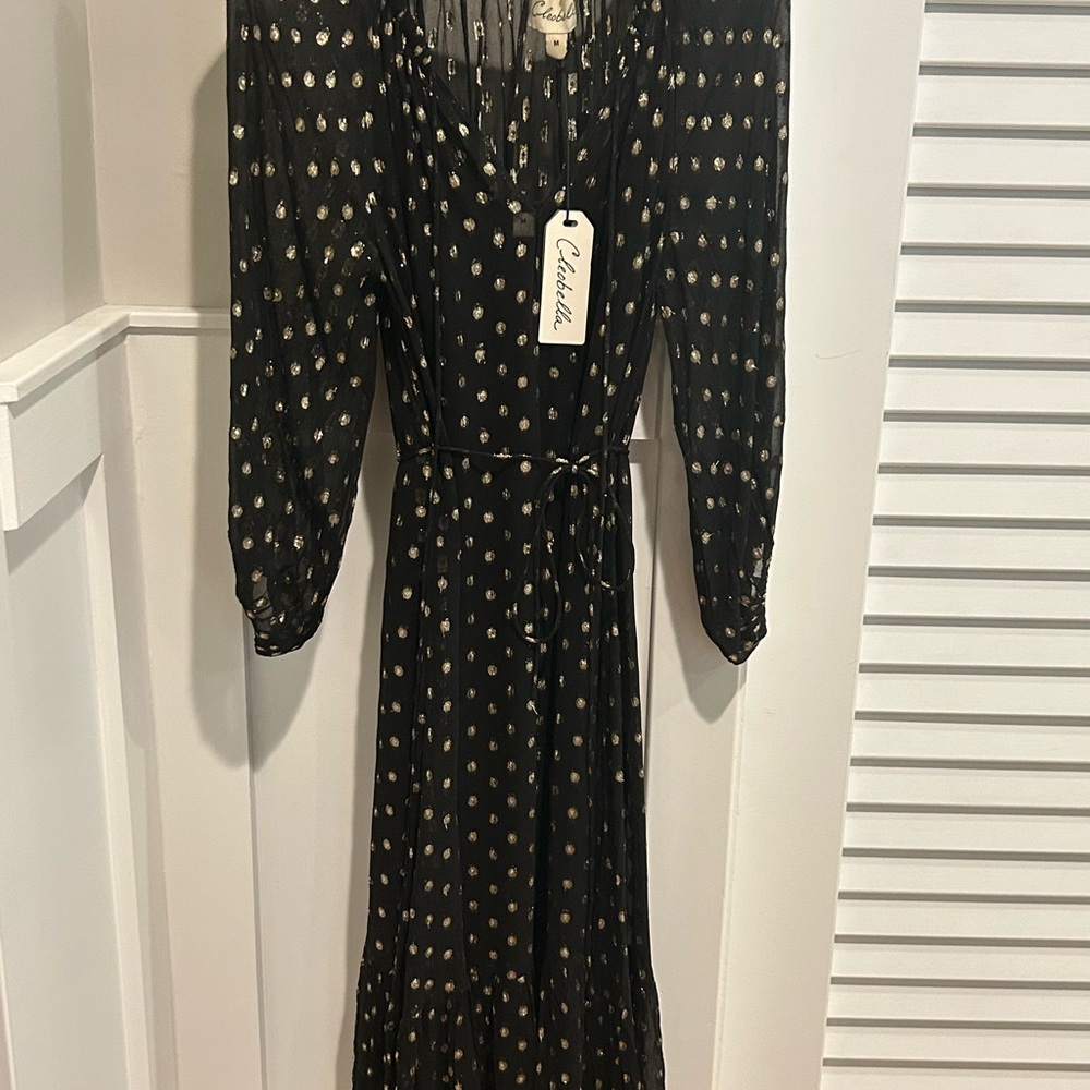 Cleobella Black and Gold Long Sleeve slip Dress